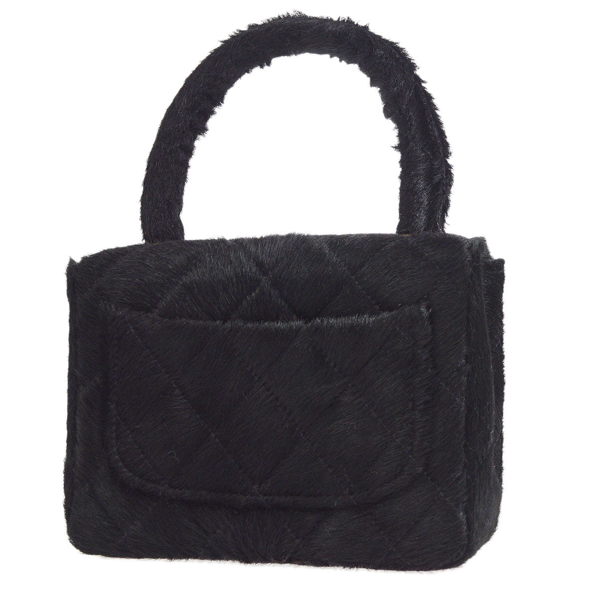 Luxury Chanel * 1990s Classic Flap Handbag Micro Black Pony Hair