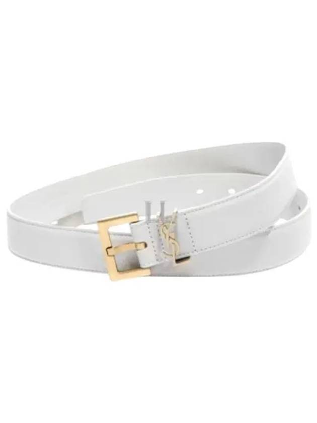 Luxury Saint Laurent Monogram Buckle Leather Belt White
