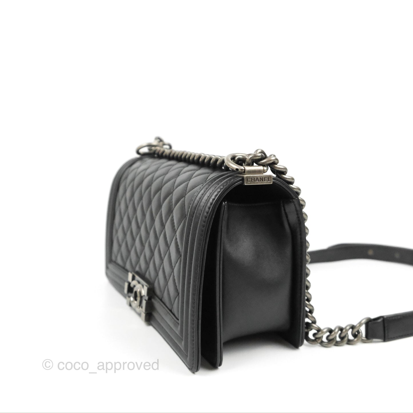 Chanel Quilted Medium Boy Black Calfskin Ruthenium Hardware