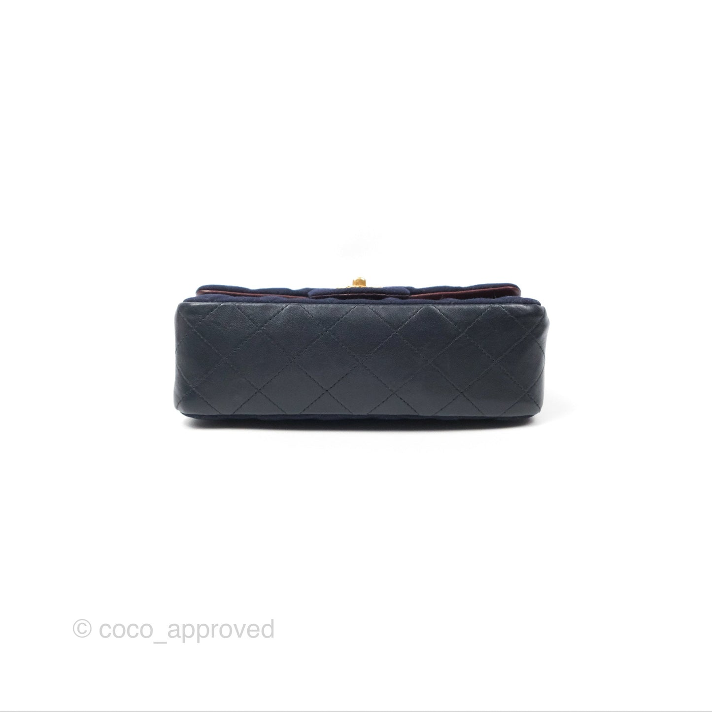 Chanel Mini Charms Rectangular Flap Navy Wool Aged Gold Hardware 18C