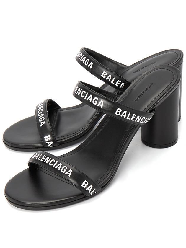 Luxury Balenciaga WoMen's Leather Logo Round Sandal Heels Black