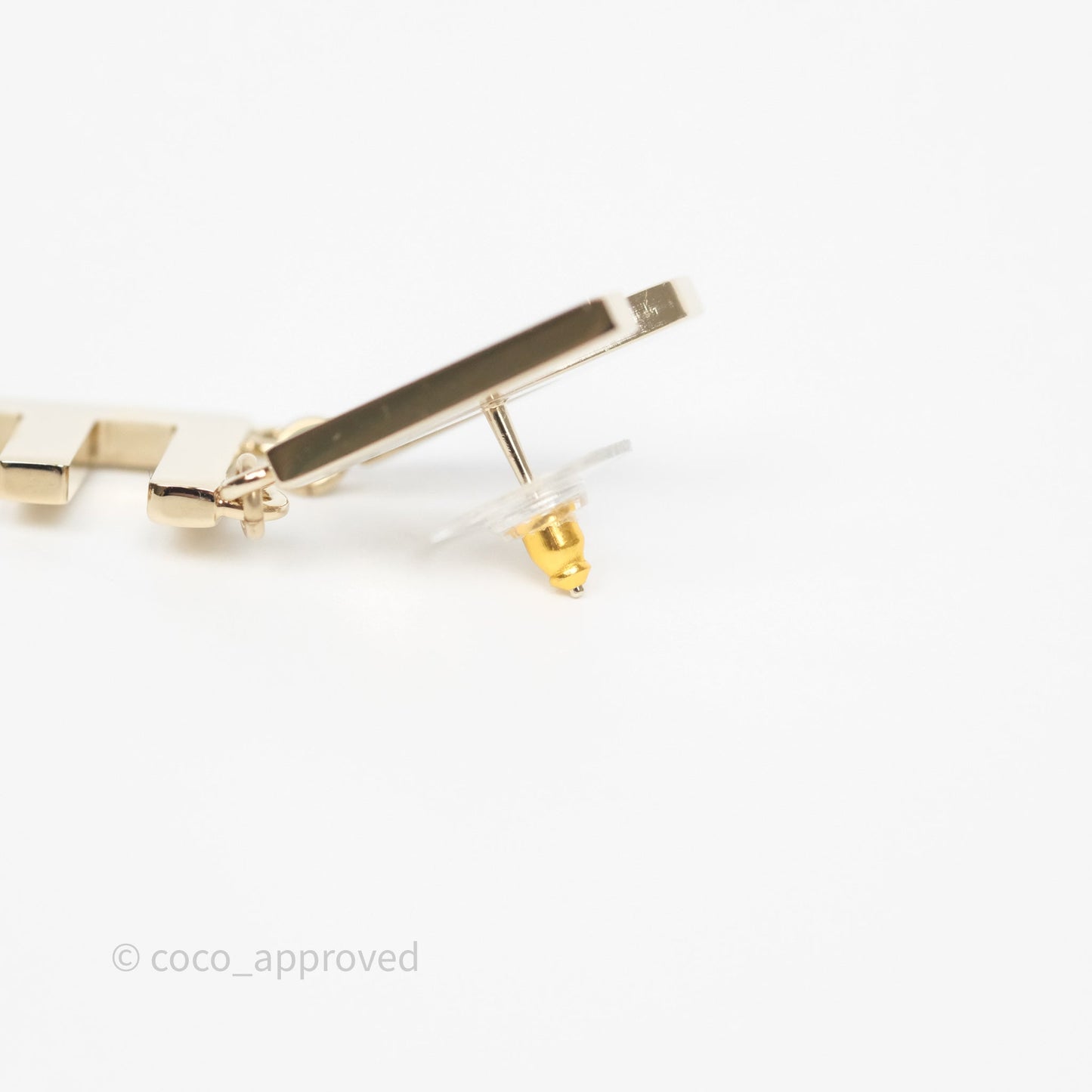 Chanel Letter Cha-Nel Logo Drop Earrings Gold Tone 20V