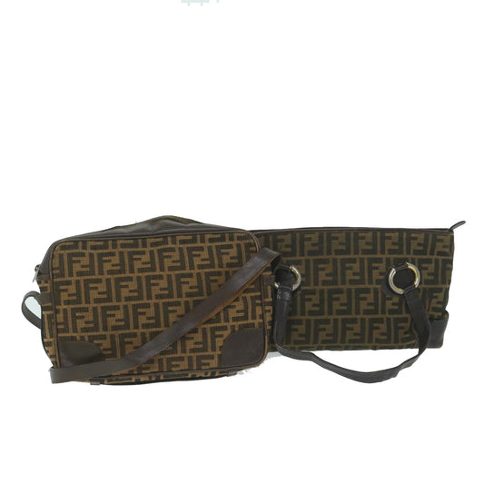 Luxury FendiZucca Canvas Shoulder Bag 2Set Brown62974