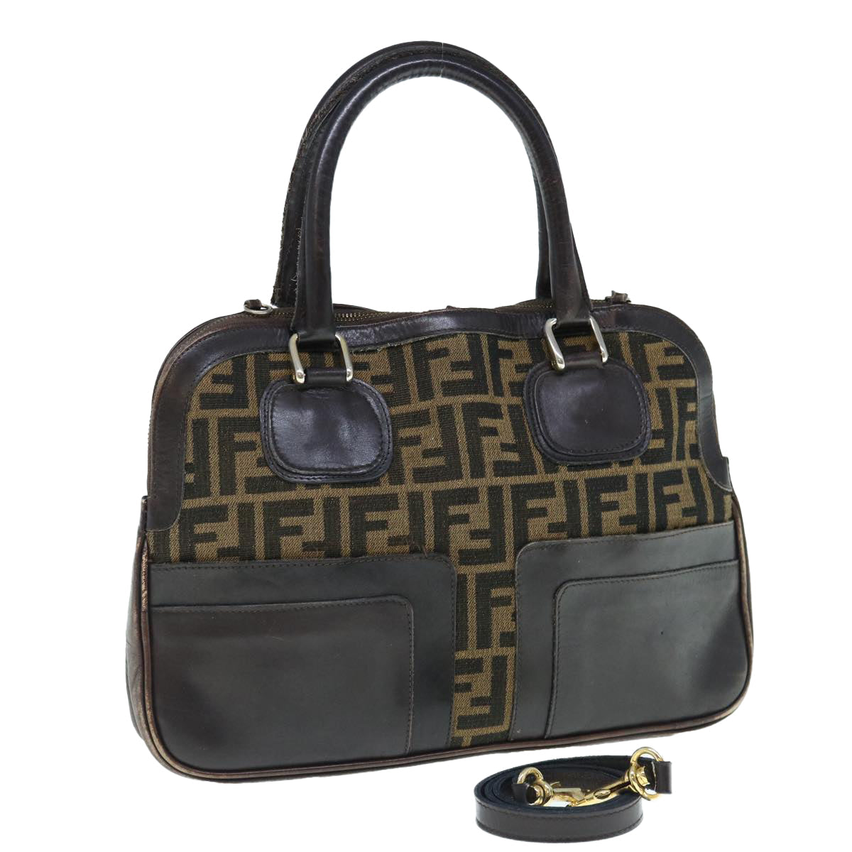Luxury FendiZucca Canvas Hand Bag 2way Black Brown62975
