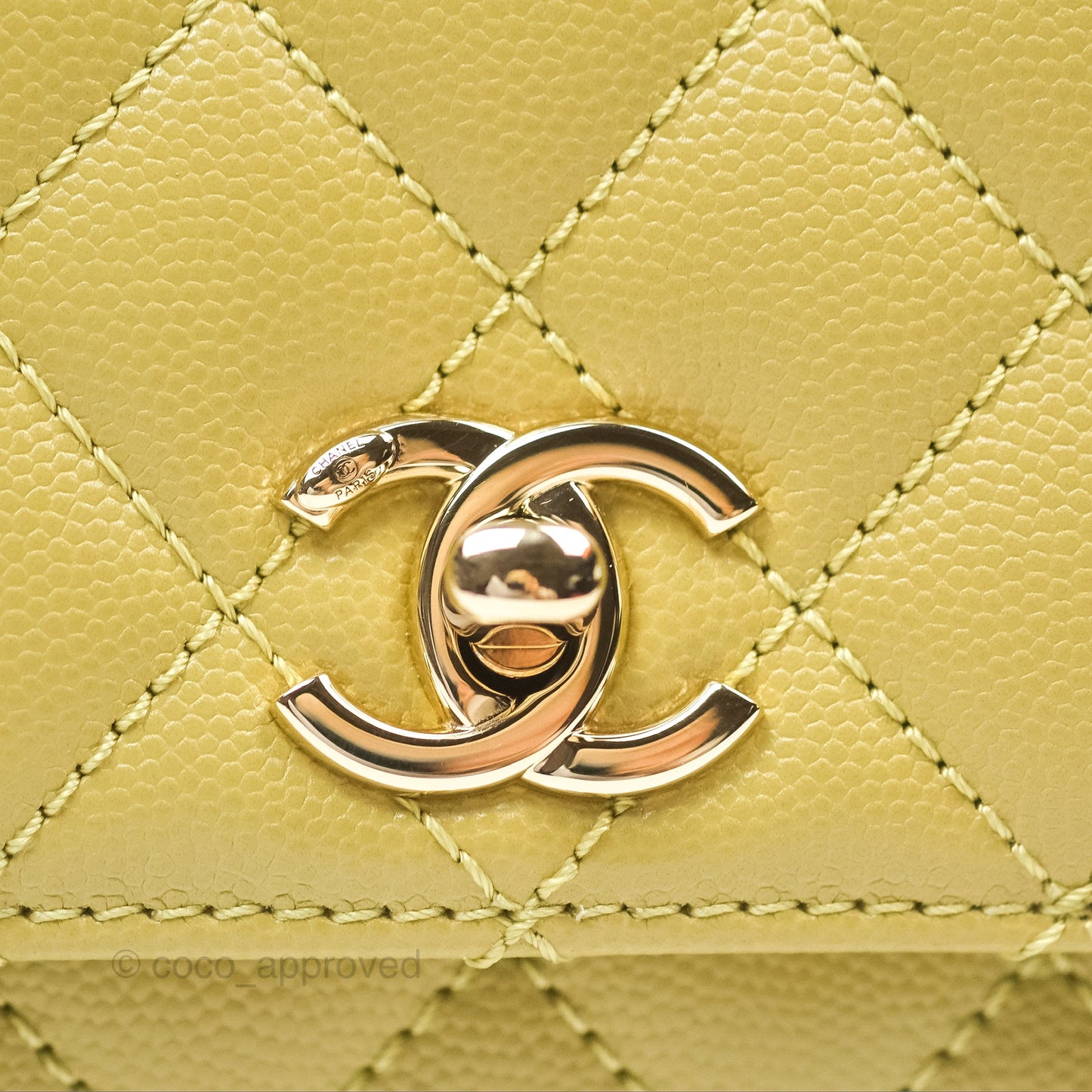 Chanel Quilted Mini Coco Handle Caviar Olive Green Gold Hardware