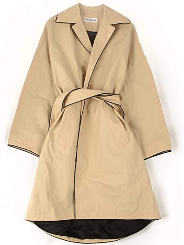 Luxury Balenciaga Line Detail Belt Single Coat Beige