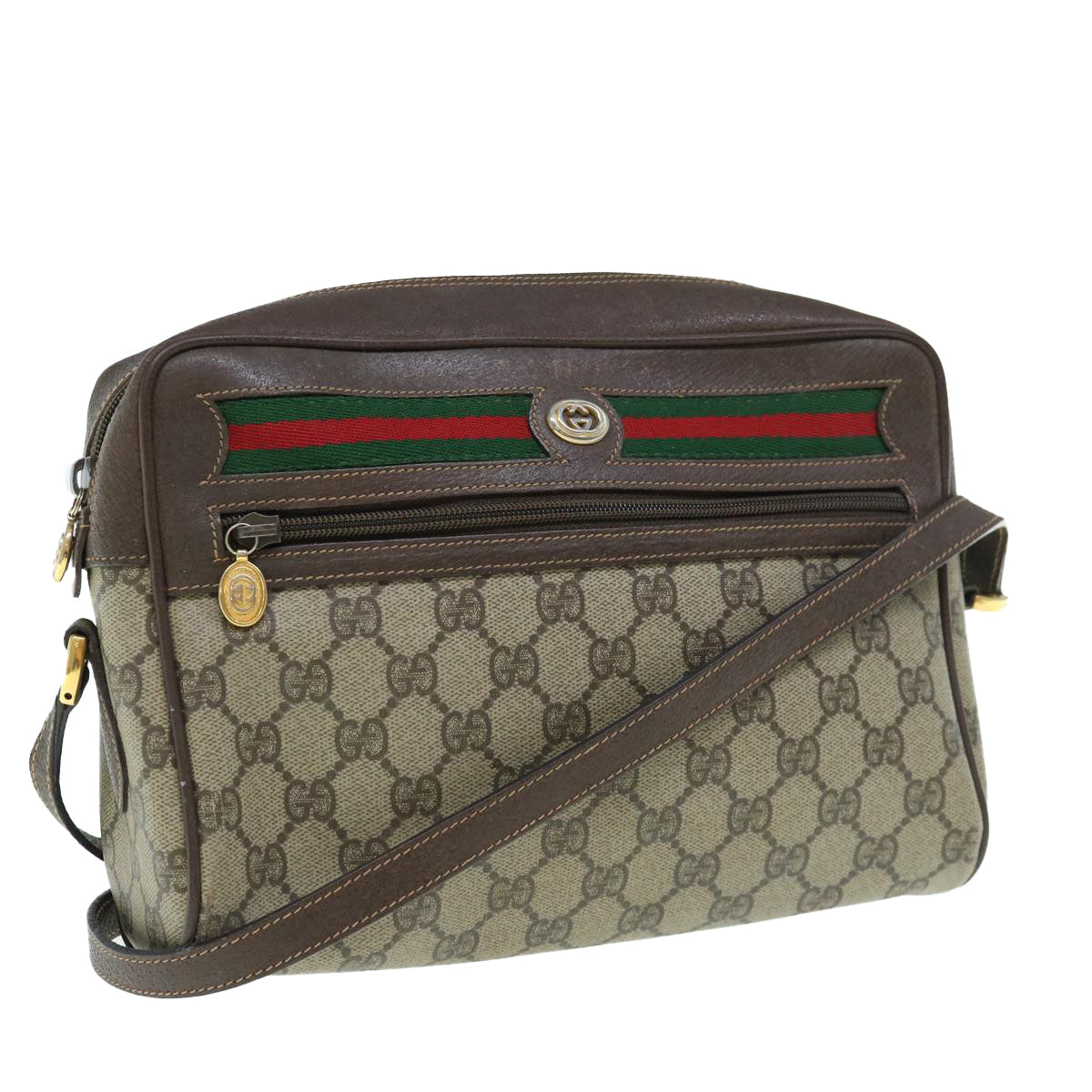 GUCCI Web Sherry Line GG Supreme Shoulder Bag Beige Red 56 02 088  62999