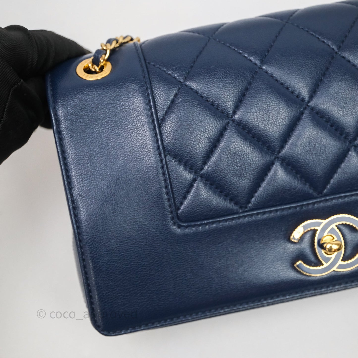 Chanel Mademoiselle Vintage Flap Bag Navy Sheepskin Gold Hardware