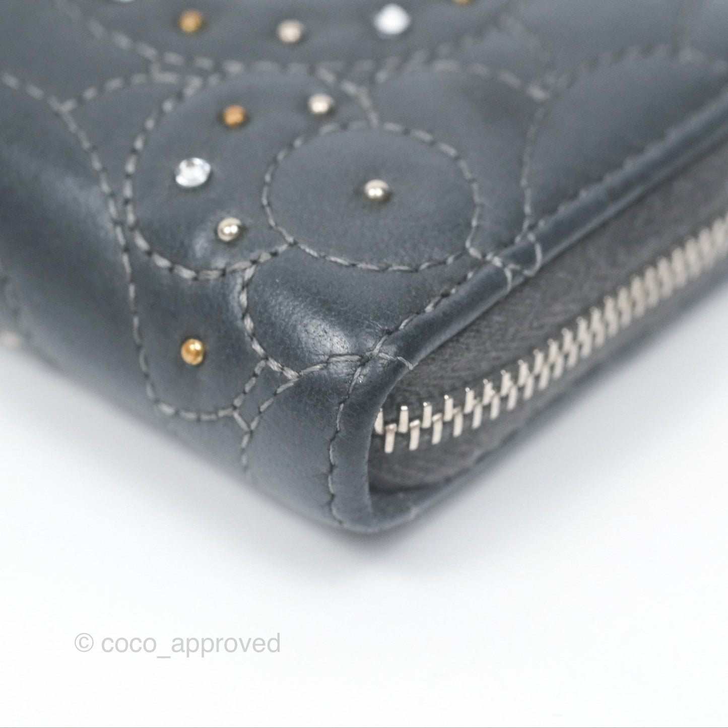 Chanel Camellia Crystal Studded Zipped Coin Purse Grey Silver Hardware