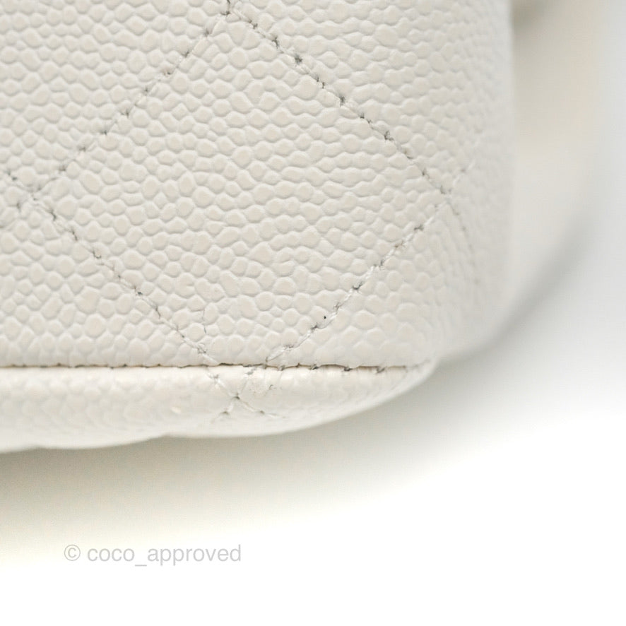 Chanel Classic M/L Medium Double Flap White Caviar Silver Hardware