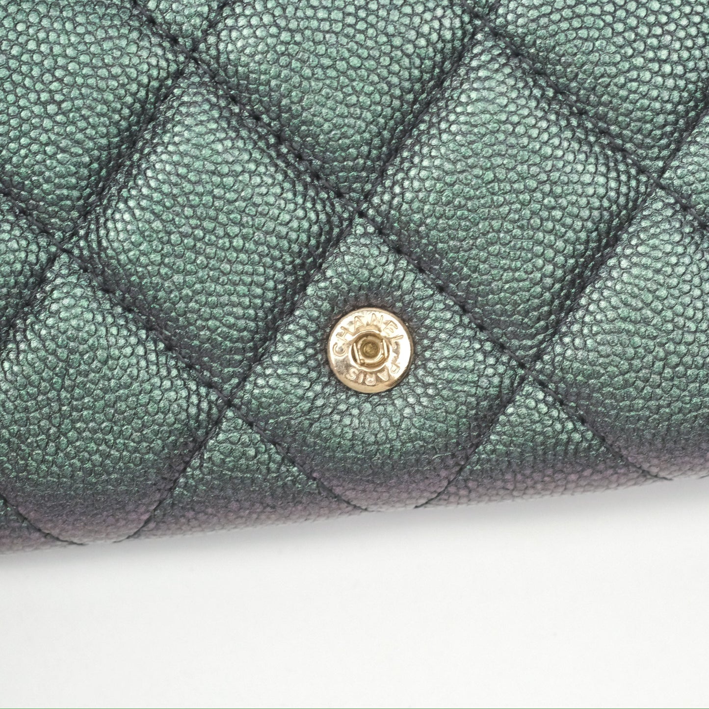 Chanel Quilted White CC Short Wallet Iridescent Green Purple Gold Hardware