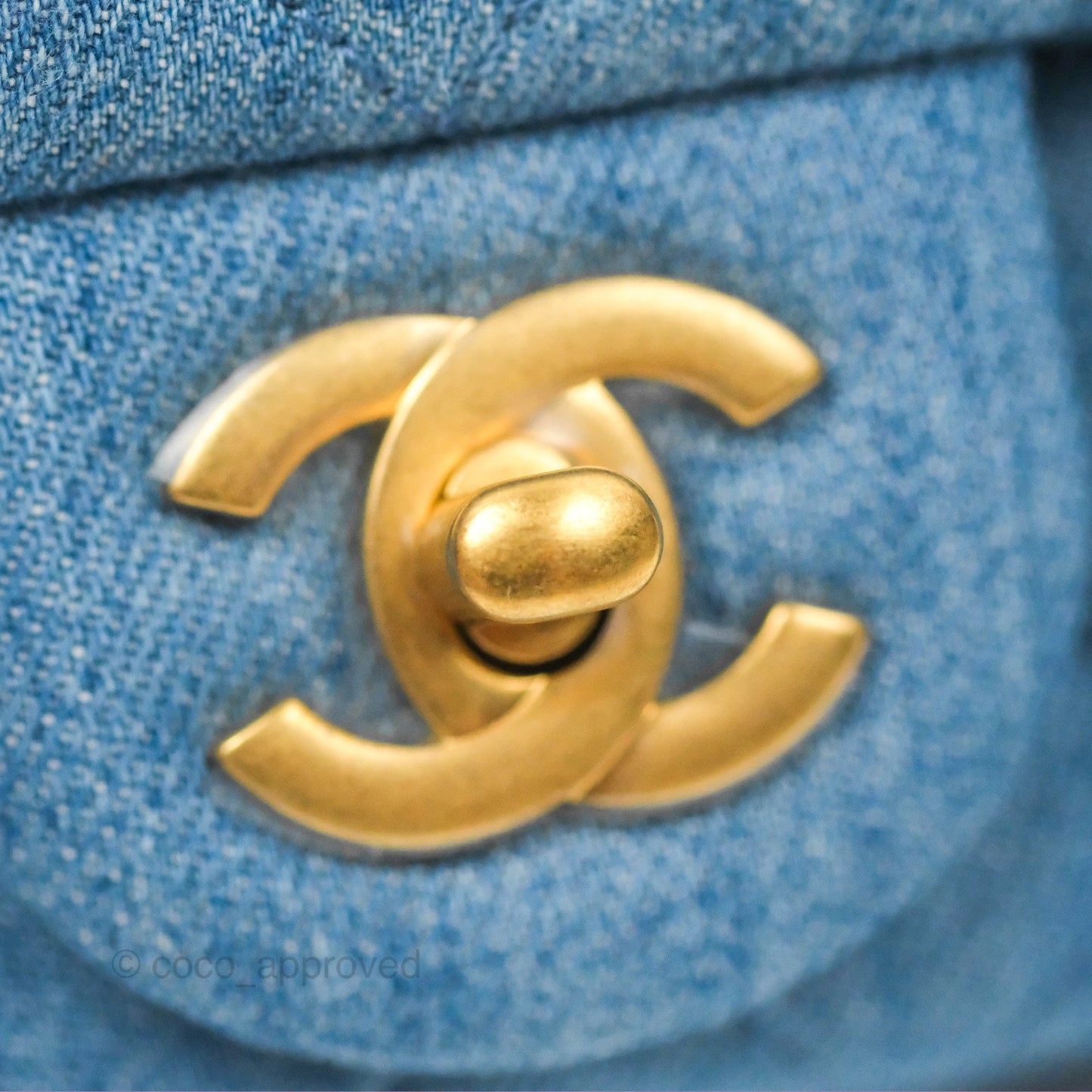 Chanel Mini Square Pearl Crush Quilted Denim Aged Gold Hardware