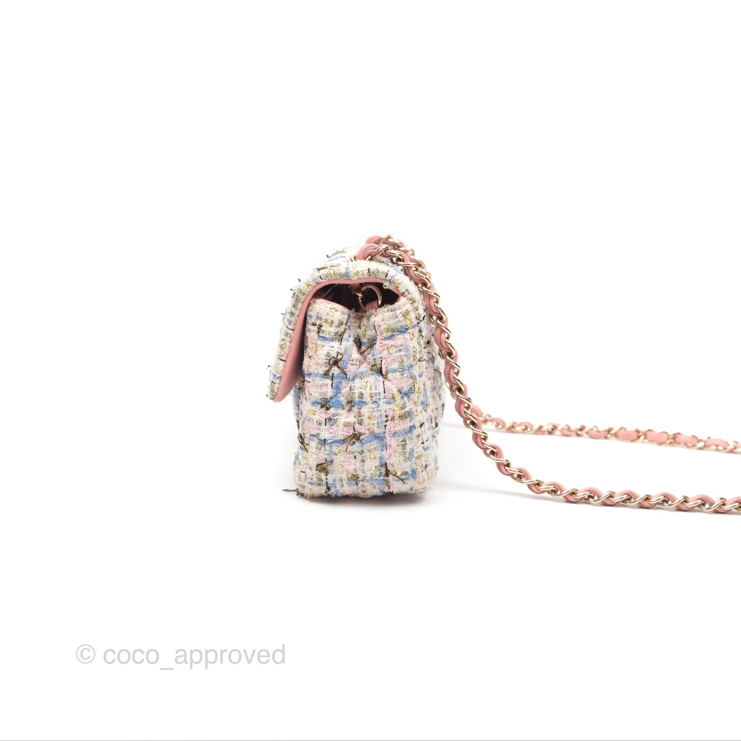 Chanel Mini Rectangular Flap Pink/ Blue/ Gold Tweed Gold Hardware