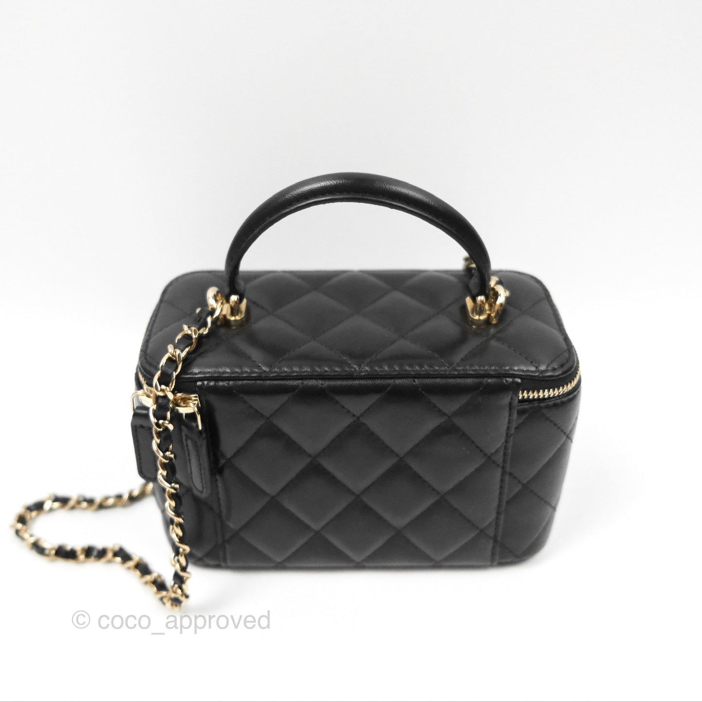 Chanel Vanity Rectangular Top Handle Black Lambskin Gold Hardware