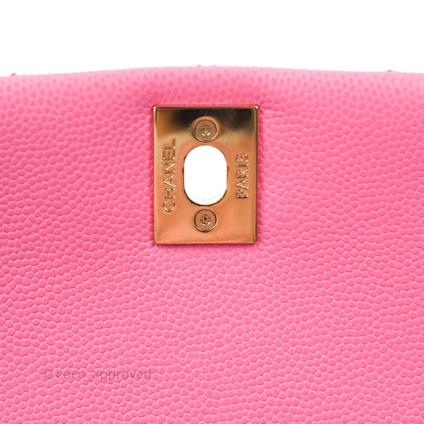 Chanel Extra Mini Coco Handle Quilted Pink Caviar Lizard Embossed Handle Gold Hardware