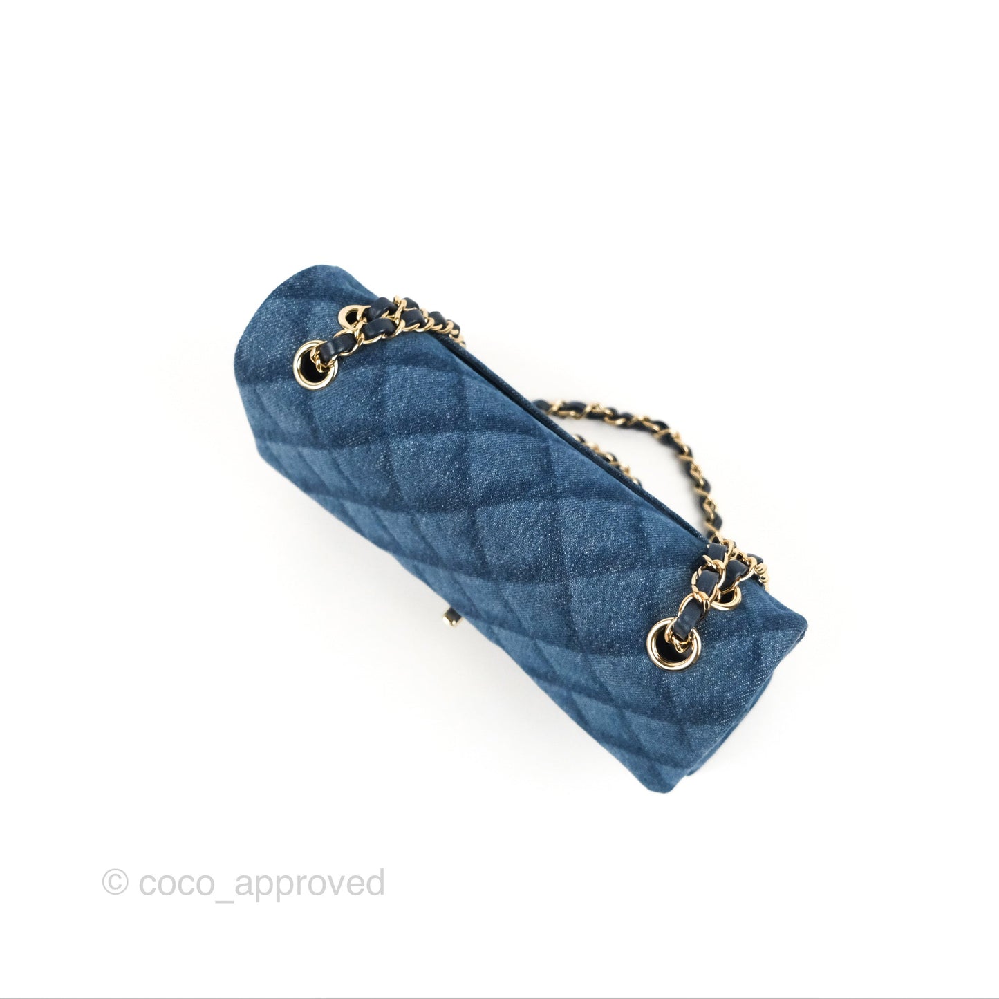 Chanel M/L Quilted Medium Double Flap Dark Blue Printed Denim 22B