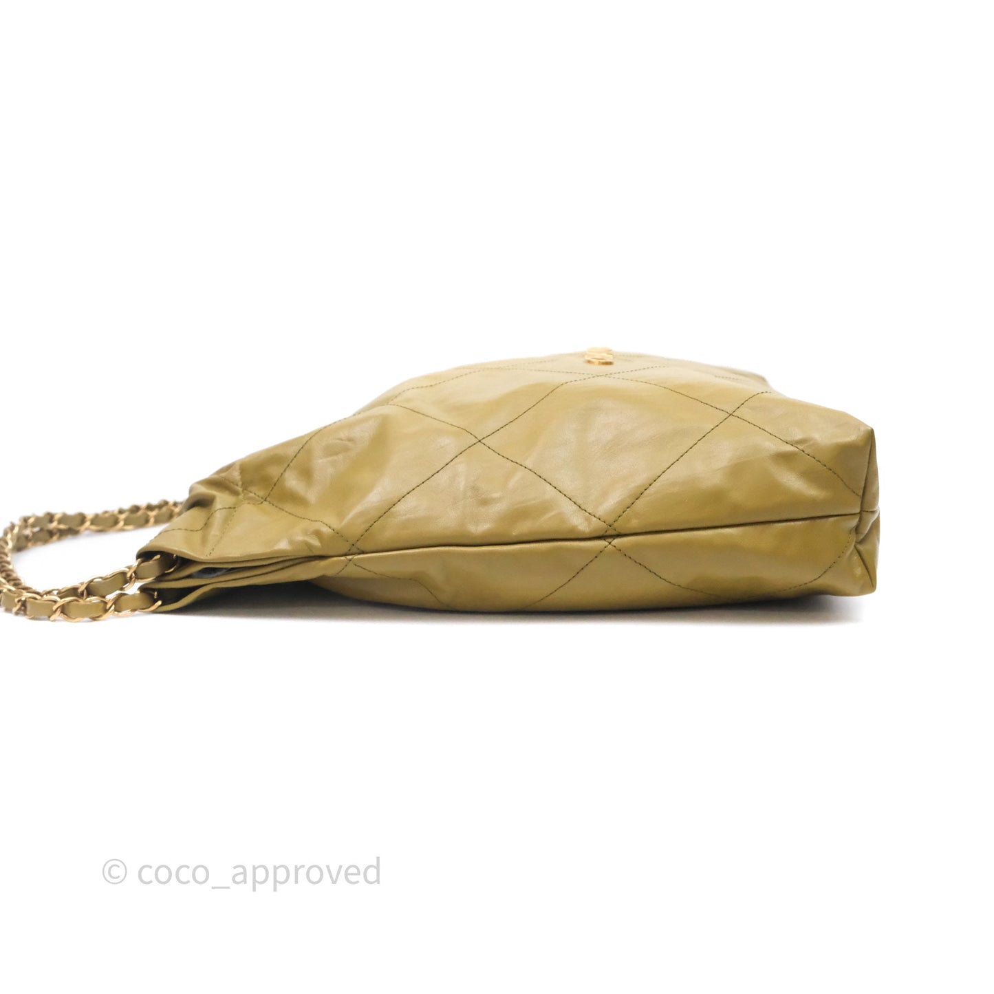 Chanel 22 Bag Medium Crumpled Olive Green Calfskin Aged Gold Hardware