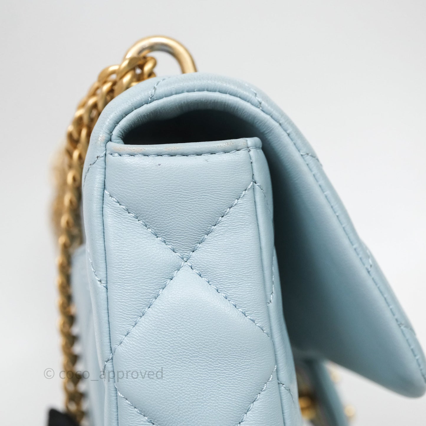 Chanel Quilted Enamel Pending CC Small Square Flap Baby Blue Lambskin
