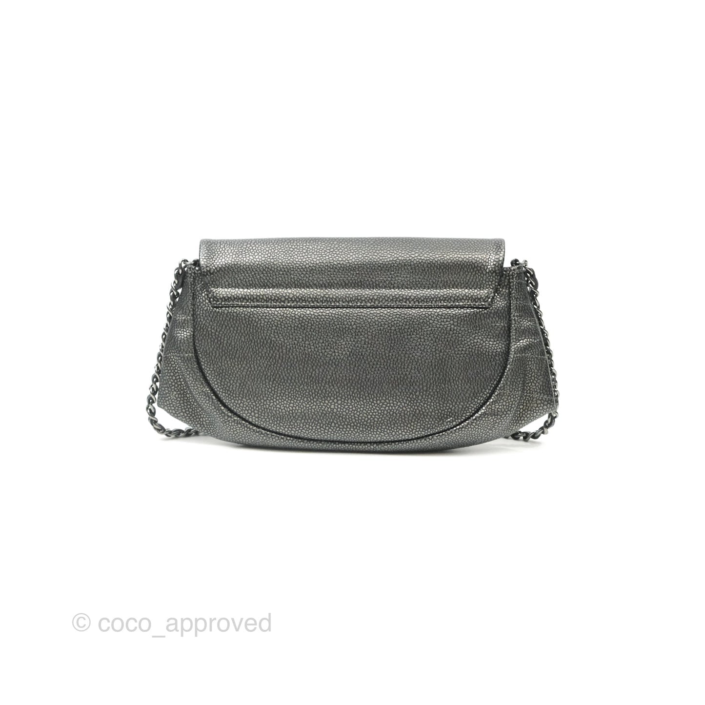 Chanel Half Moon Wallet on Chain WOC Metallic Dark Grey Caviar Silver Hardware