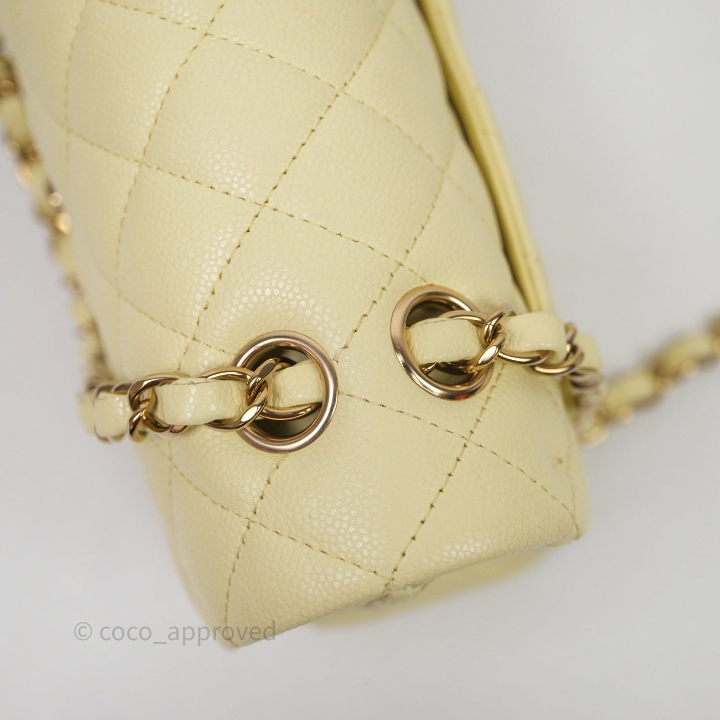 Chanel Small Classic Quilted Flap Light Yellow Caviar Gold Hardware