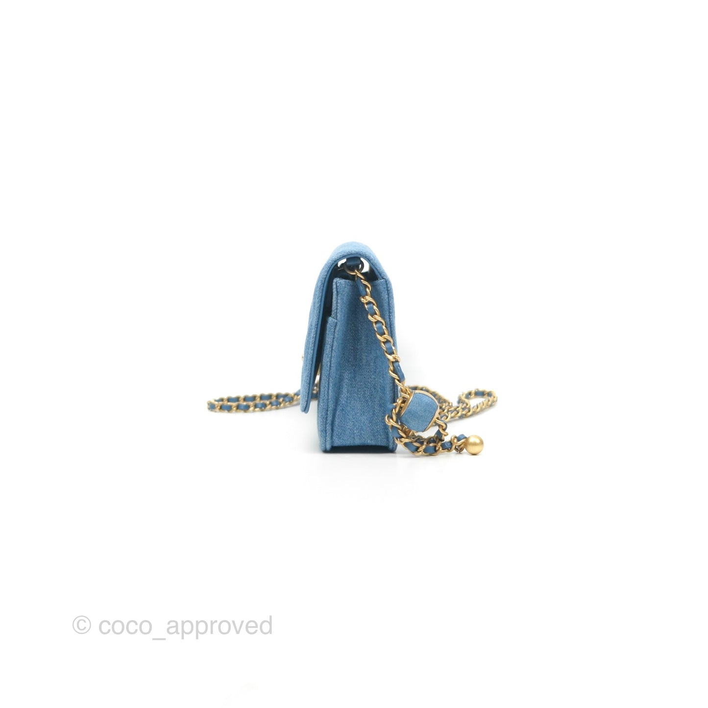 Chanel Quilted Pearl Crush Wallet on Chain WOC Denim Aged Gold Hardware