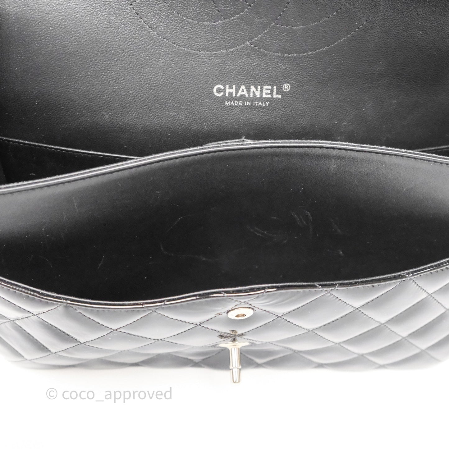 Chanel Jumbo Double Flap Black Patent Silver Hardware⁣⁣