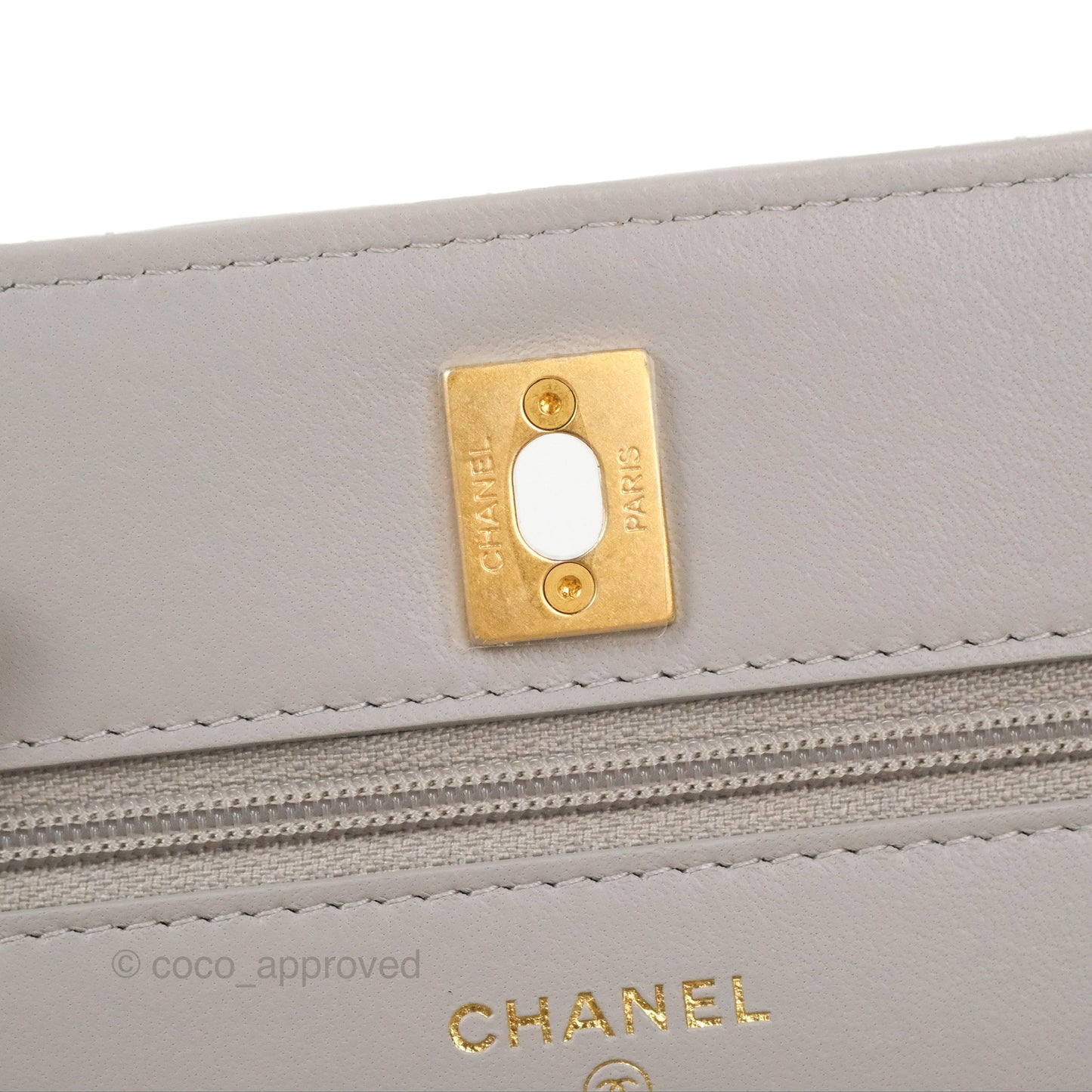 Chanel Quilted Pearl Crush Wallet on Chain WOC Light Grey Lambskin Aged Gold Hardware