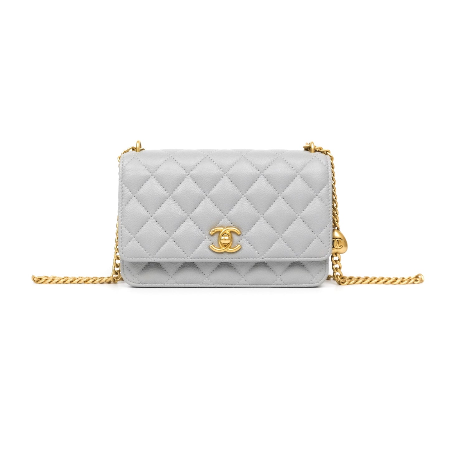 Chanel Heart Adjustable Chain WOC Grey Caviar Aged Gold Hardware