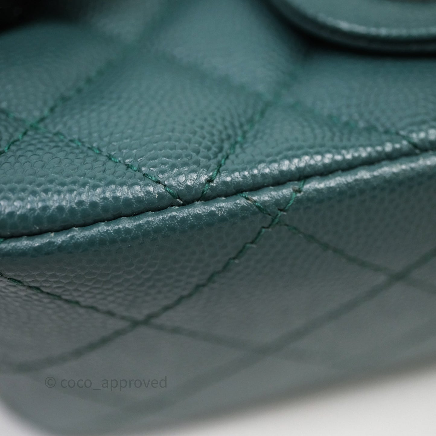 Chanel Quilted Mini Square Flap Dark Green Caviar Silver Hardware
