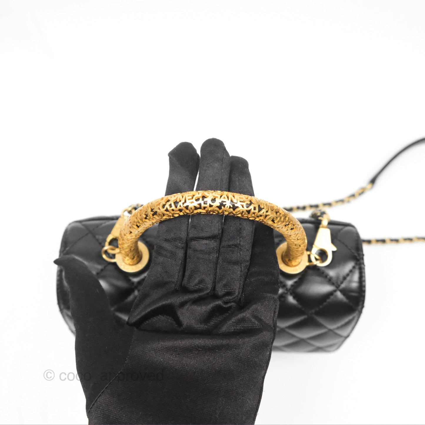 Chanel Small Coco Handle Quilted Black Calfskin Aged Gold Hardware