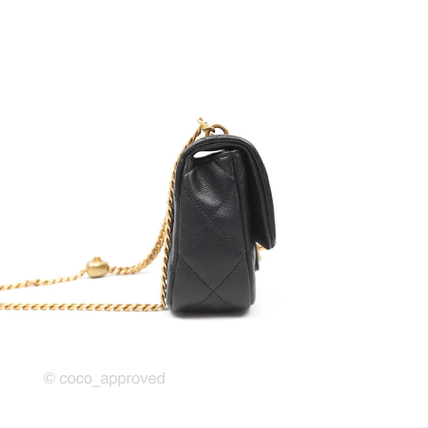 Chanel Mini Flap Bag Heart Adjustable Chain Black Caviar Aged Gold Hardware