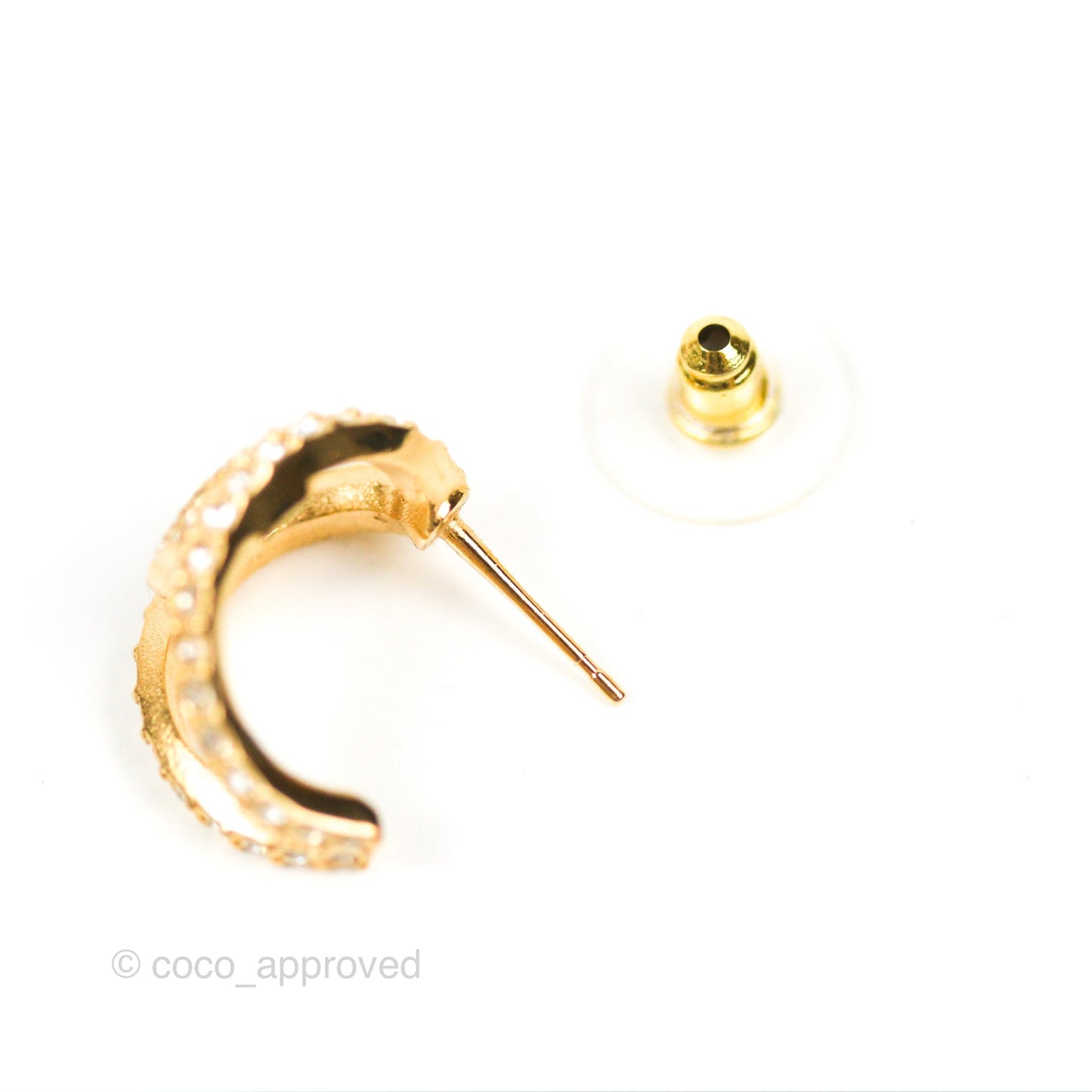 Chanel Hoop CC Crystal Earrings Gold Tone 22A