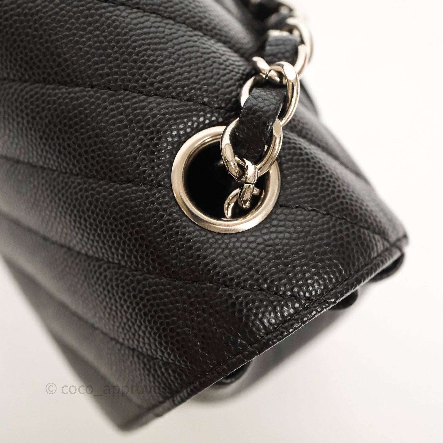 Chanel Mini Rectangular Flap Chevron Black Caviar Silver Hardware