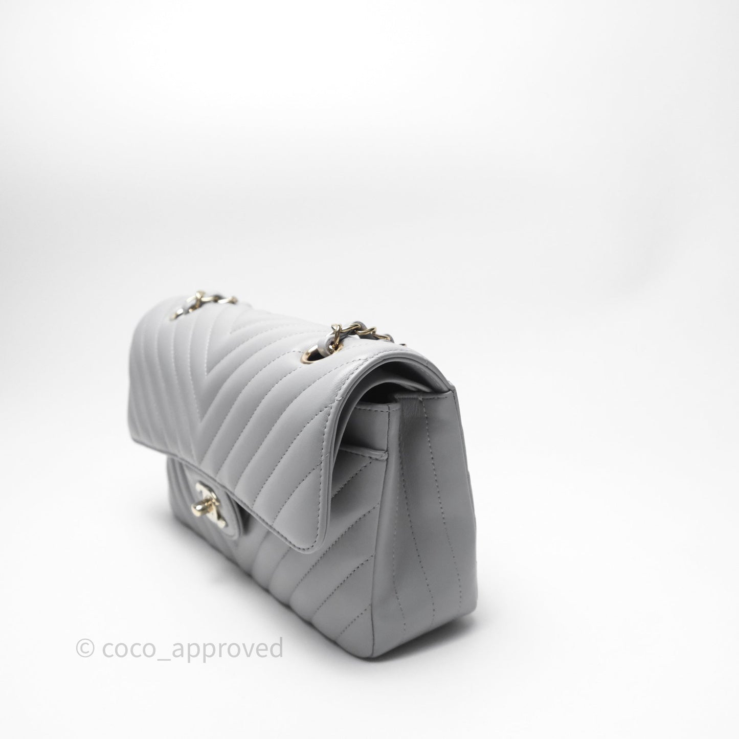 Chanel Classic Small Flap Chevron Grey Lambskin Gold Hardware