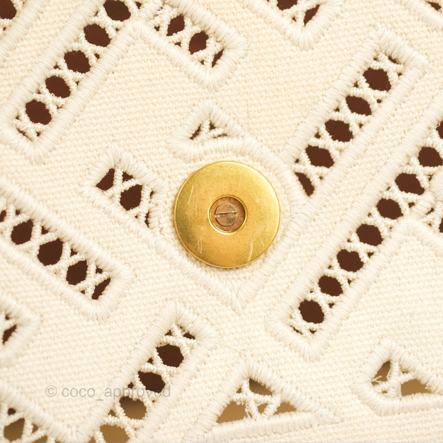 Fendi Medium FF Ajour Embroidery Baguette Bag Ivory Canvas