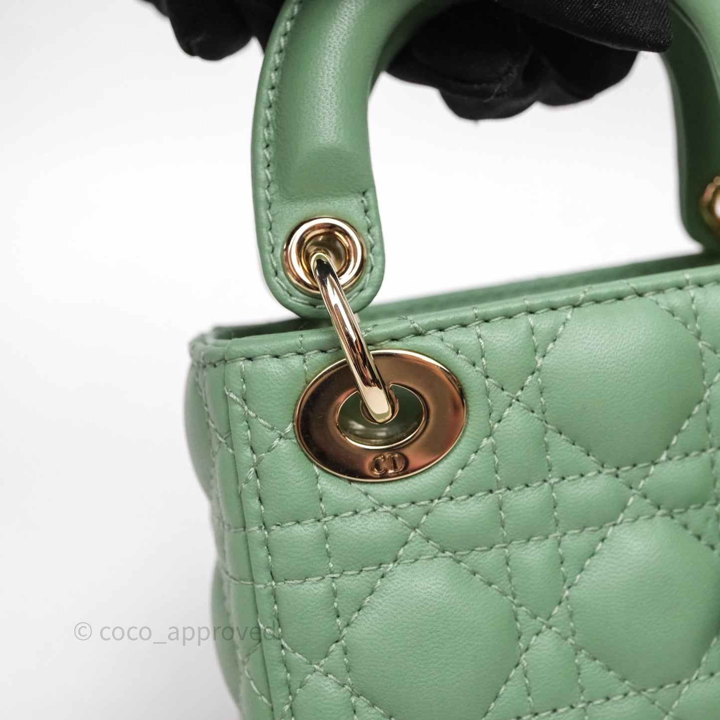 Christian Dior Micro Lady Dior Green Lambskin Cannage Gold Hardware