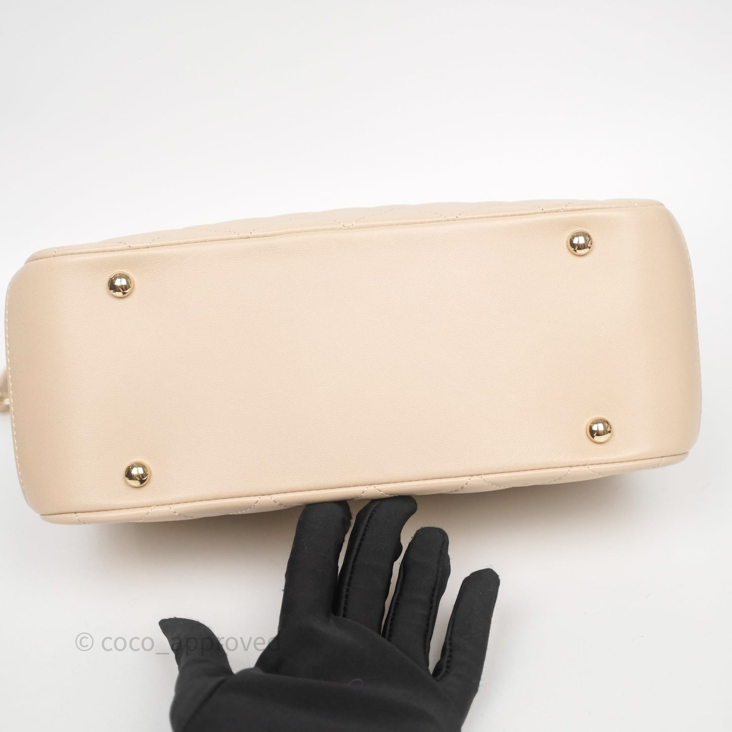 Chanel Quilted Top Handle Carry Chic Bag Beige Lambskin Gold Hardware