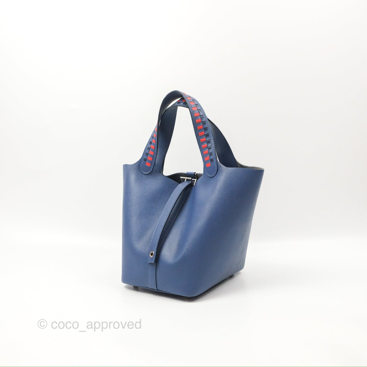 Hermès Tressage De Cuir Picotin Lock 18 Bleu Encre/Brique/Black Epsom Palladium Hardware