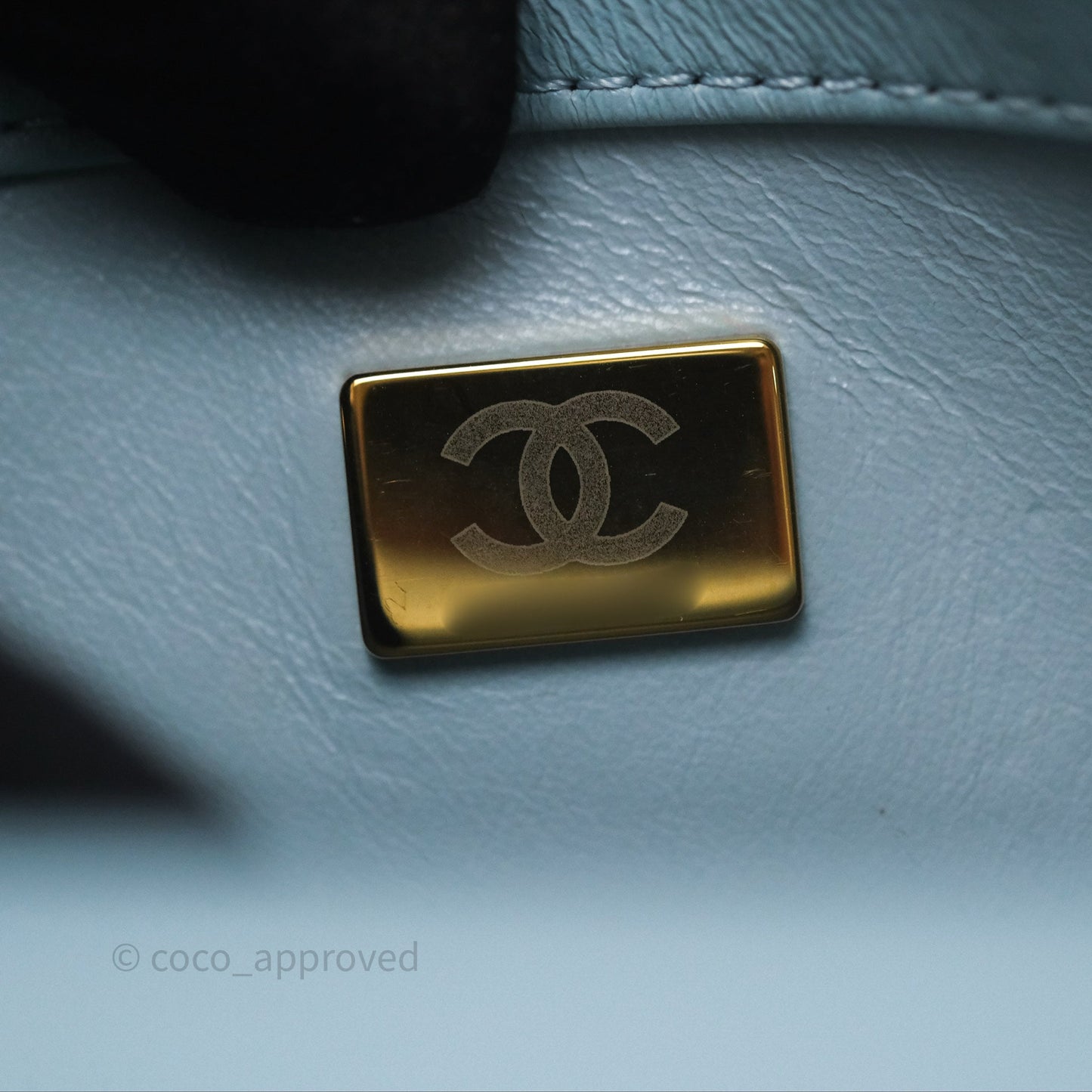 Chanel Quilted Enamel Pending CC Mini Square Flap Baby Blue Lambskin 22P
