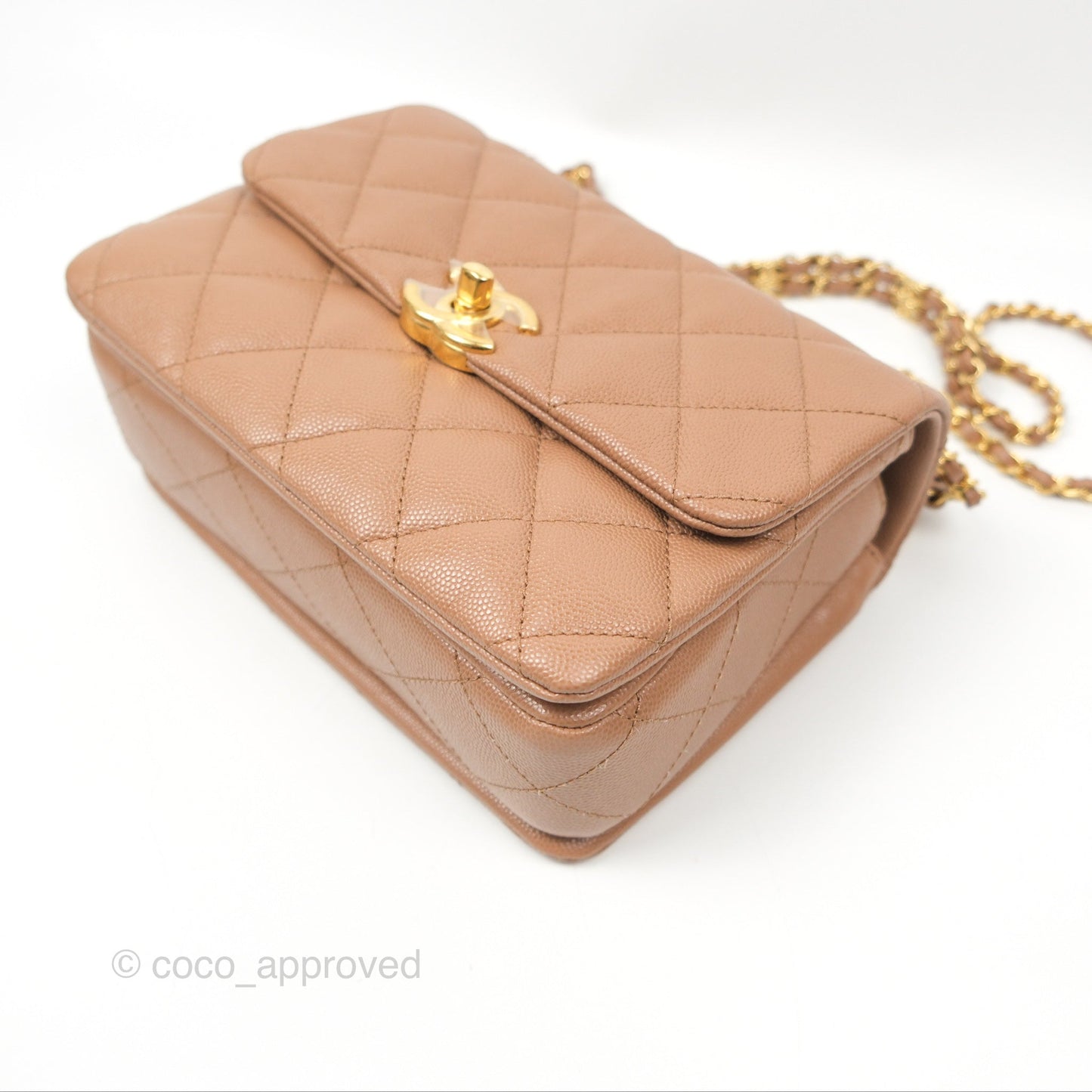 Chanel Coco First CC Chain Flap Bag Dark Beige Caviar Aged Gold Hardware