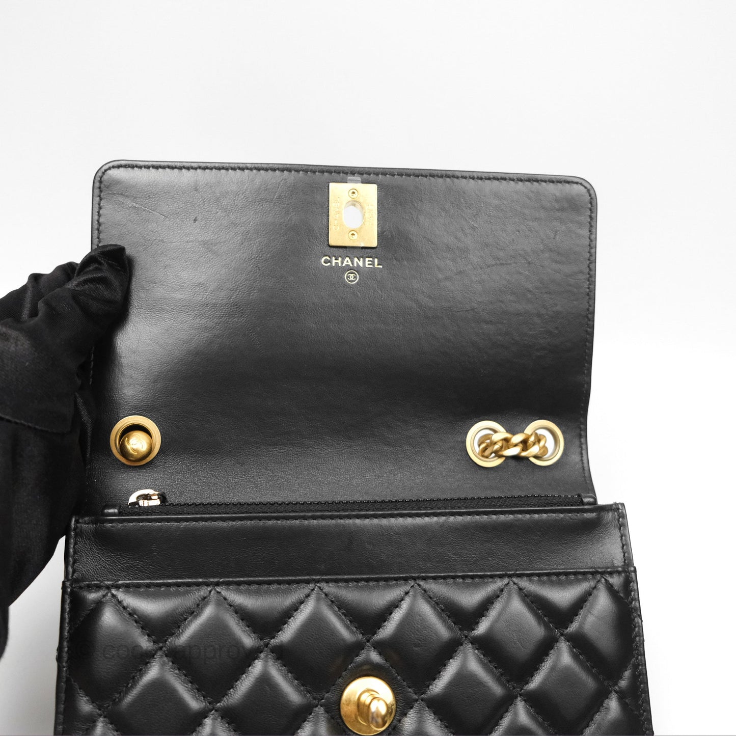 Chanel All Slide Wallet on Chain WOC Adjustable Chain Quilted Black Lambskin 22K