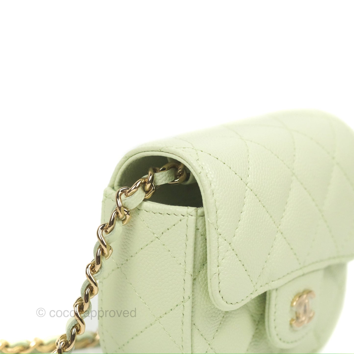 Chanel Mini Clutch With Chain Mint Green Caviar Gold Hardware 22C