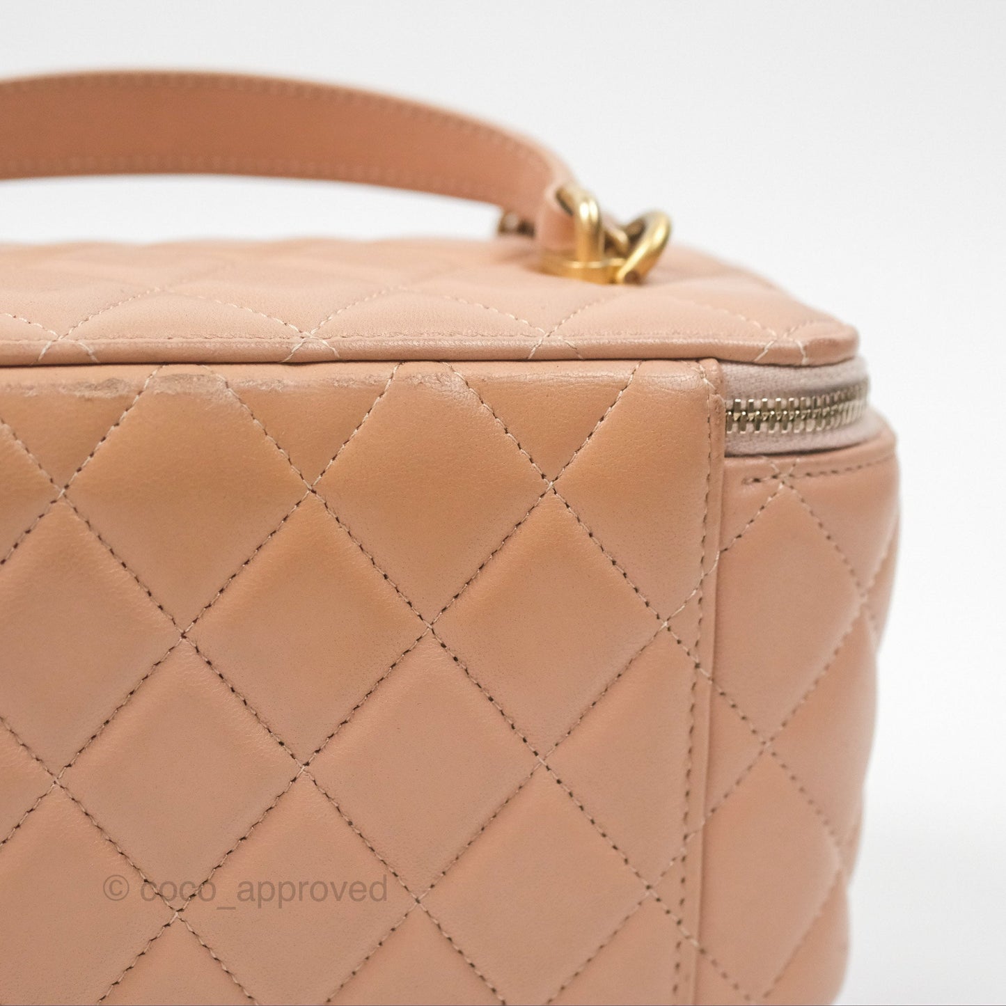 Chanel Vanity Rectangular Top Handle Beige Lambskin Aged Gold Hardware