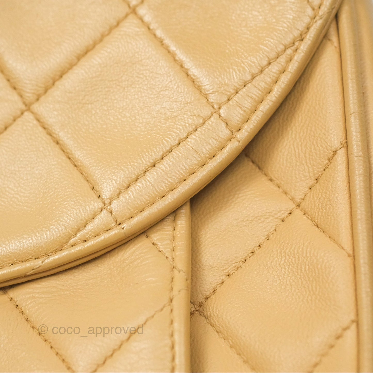 Chanel Vintage Round Flap Bag Quilted Beige Lambskin Gold Hardware