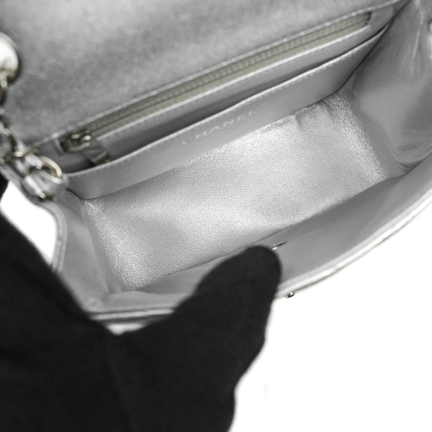 Chanel Classic Quilted Mini Square Flap Silver Lambskin Silver Hardware