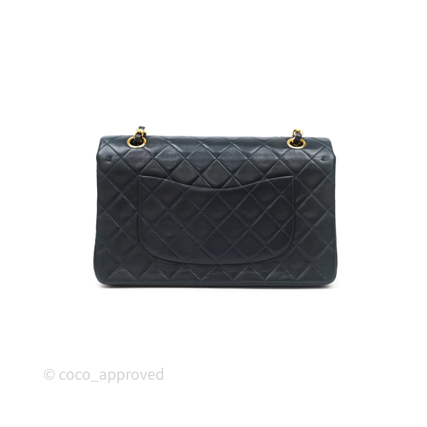 Chanel Vintage M/L Lambskin Medium Double Flap Bag Navy 24K Gold Hardware