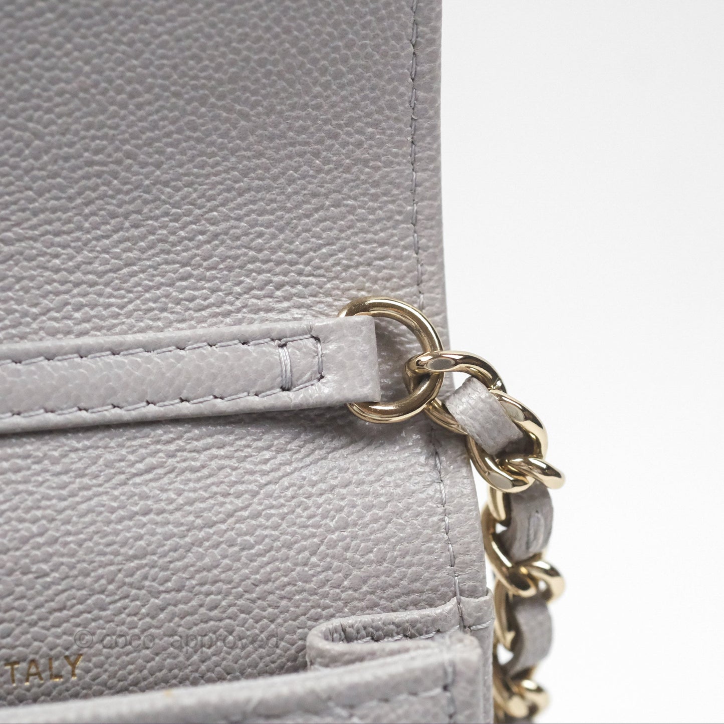 Chanel Quilted Phone Holder Grey Caviar Gold Hardware