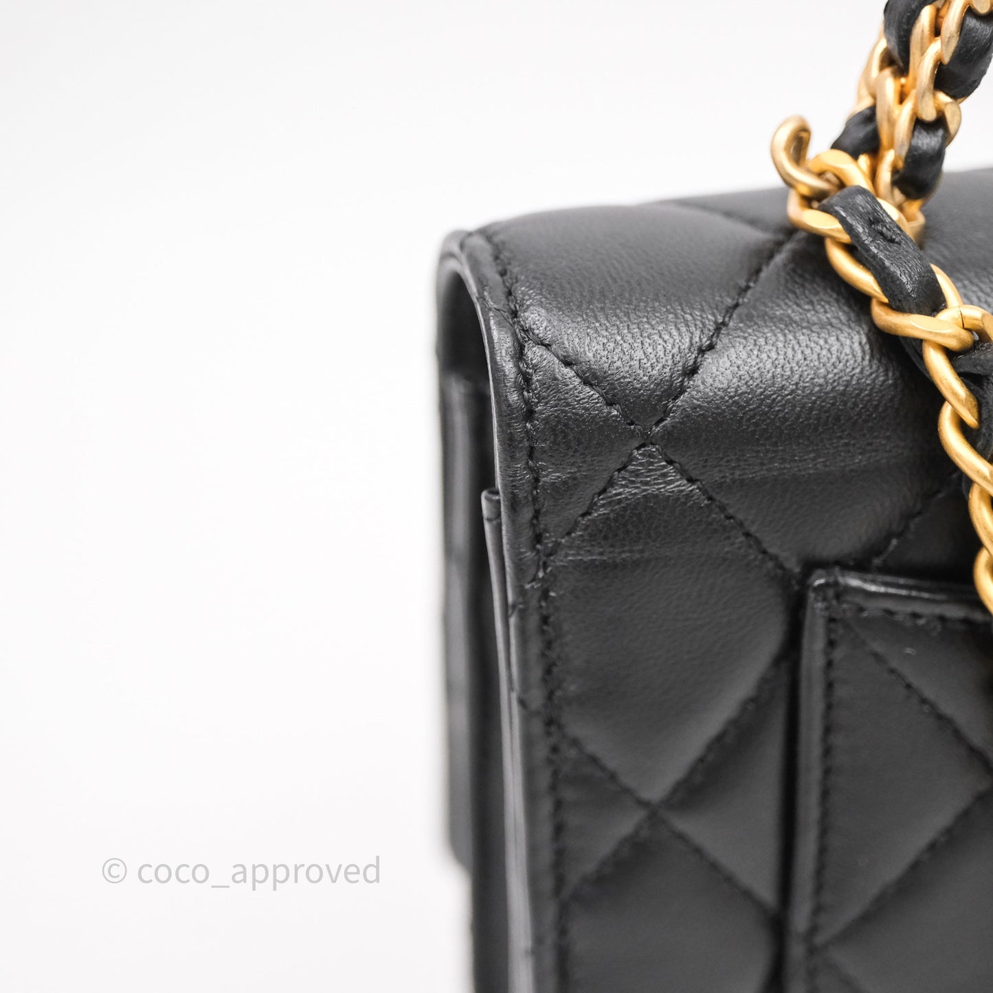 Chanel Top Handle Wallet On Chain WOC Black Lambskin Gold Hardware
