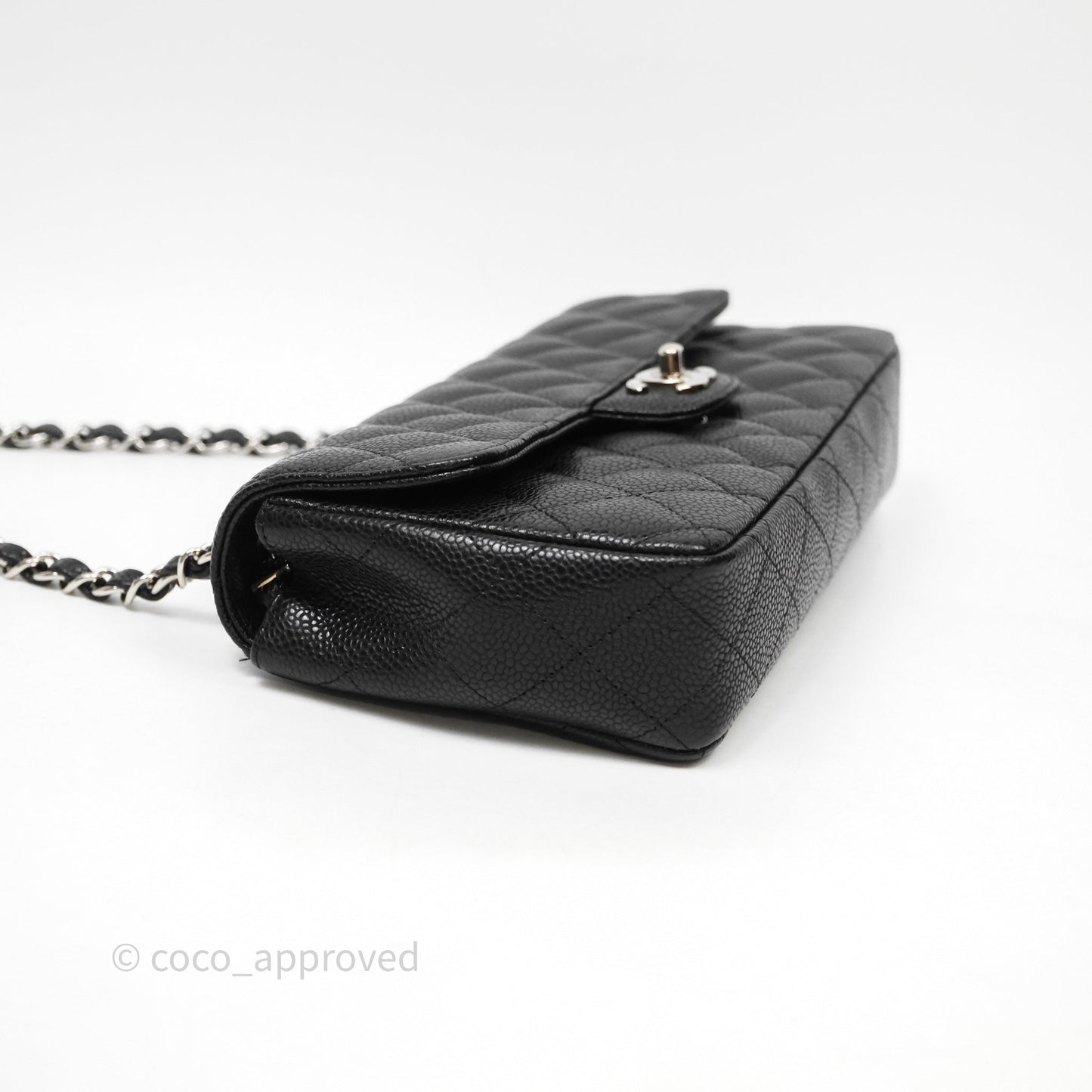 Chanel East West Flap Bag Black Caviar Silver Hardware