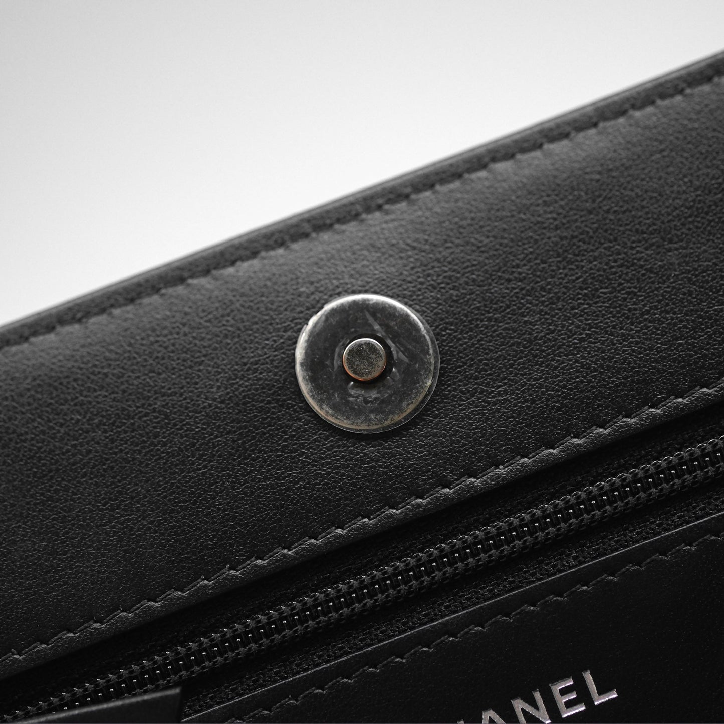Chanel Quilted Boy Wallet on Chain WOC Black Caviar Ruthenium Hardware
